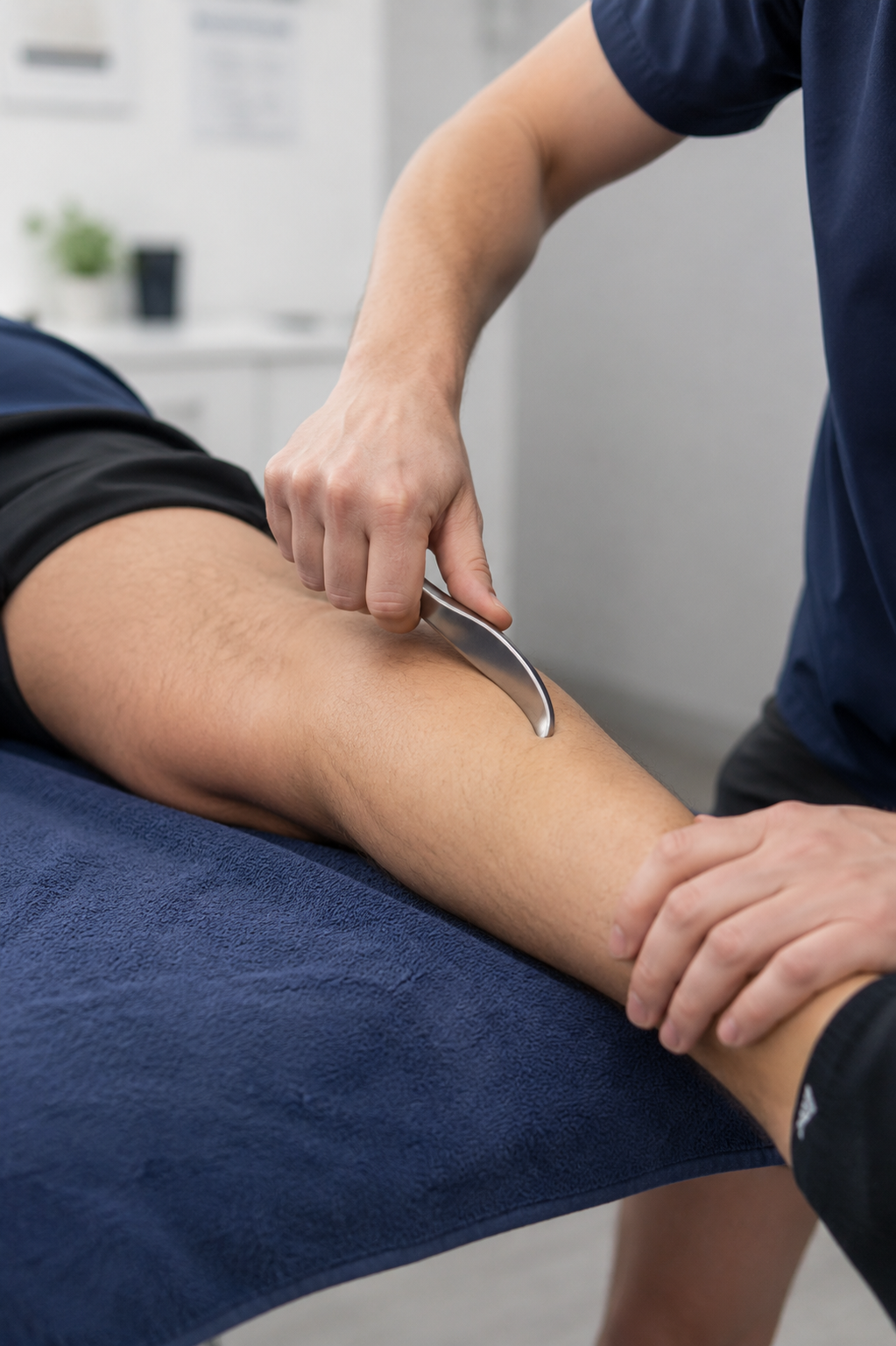 A Physiotherapist performing IASTM massage on a patient